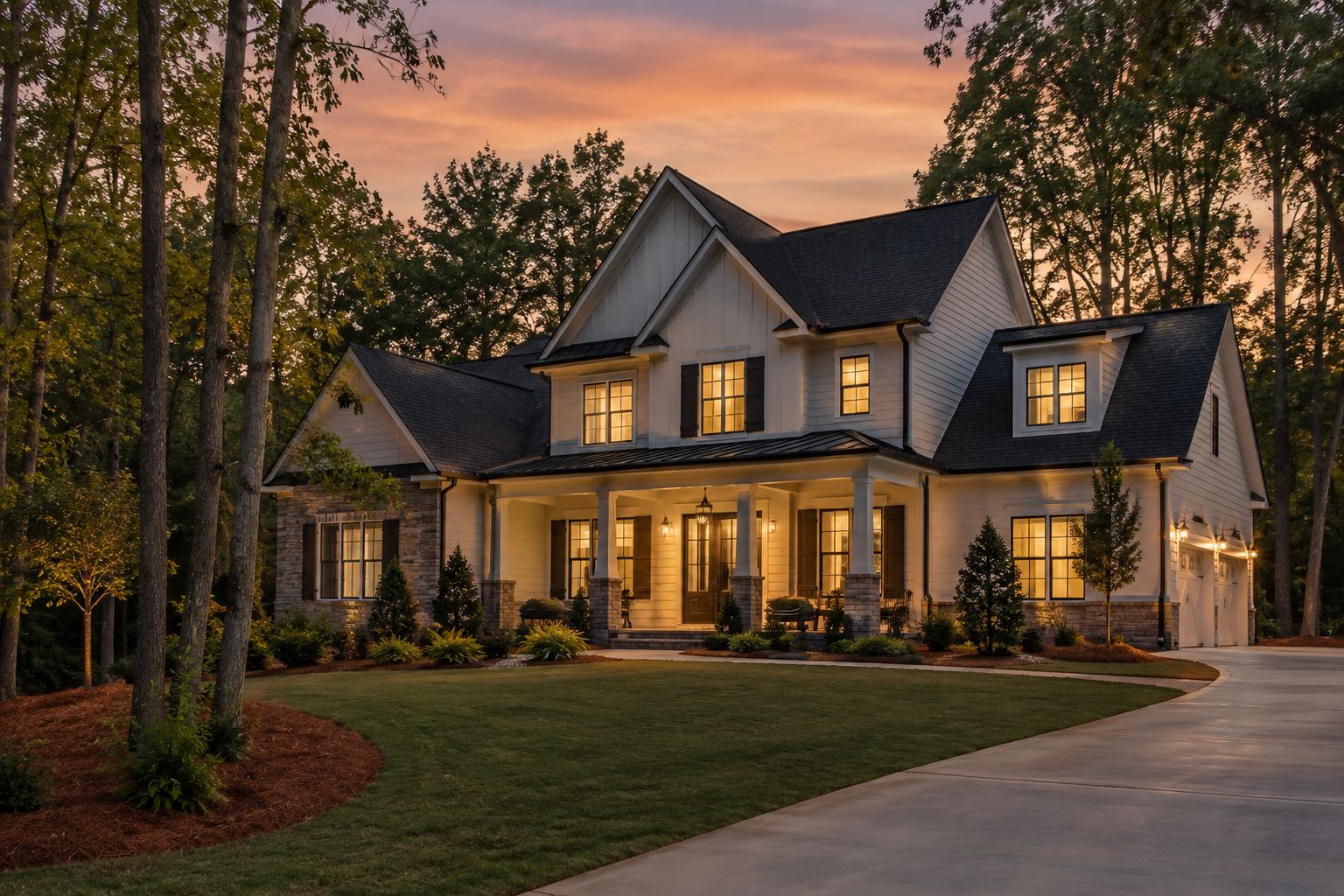 A north Georgia home at dusk, illustrative